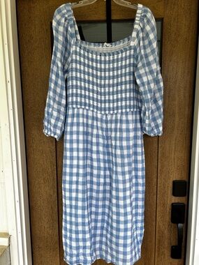 beachlunchlounge Blue and White Gingham Smocked Midi Dress 100% cotton